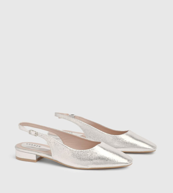 Millie Faux Metallic Leather Slingback Flat Shoes