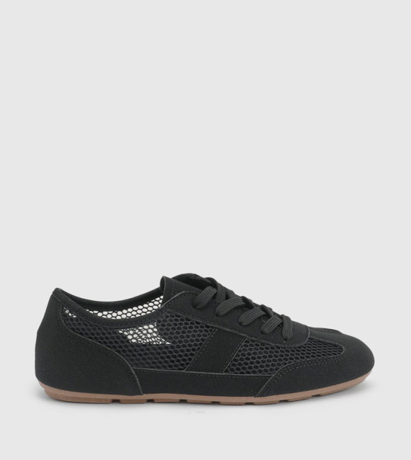 Tracie Faux Leather Mesh Lace-Up Sneakers