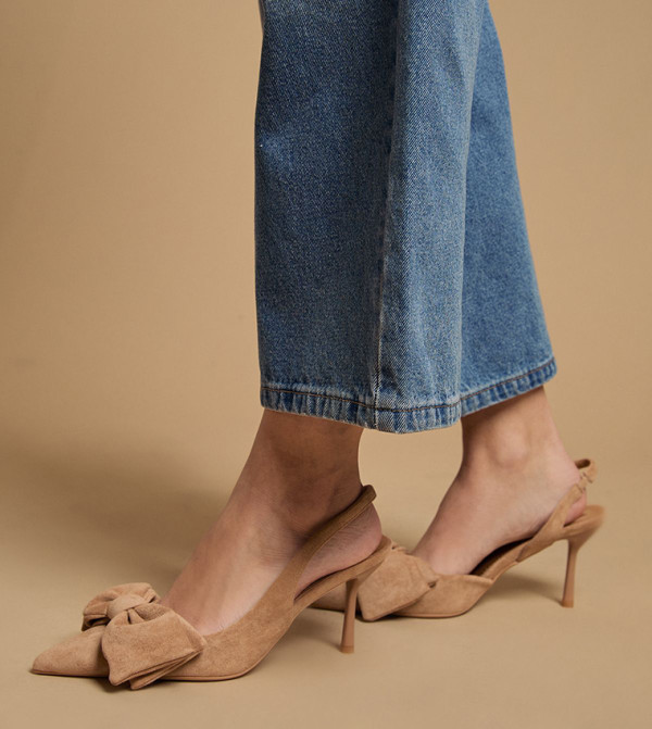 Rose Faux Suede Bow Detail Slingback Pumps