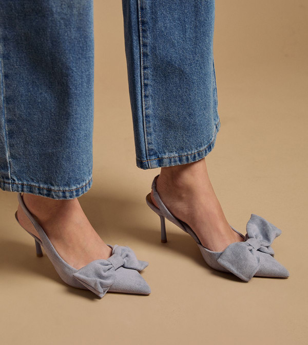 Rose Faux Suede Bow Detail Slingback Pumps