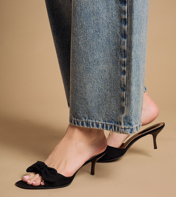 Jenny Faux Suede Bow Detail Kitten Heeled Sandals
