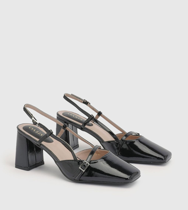 حذاء كعب مربع بحزام خلفي