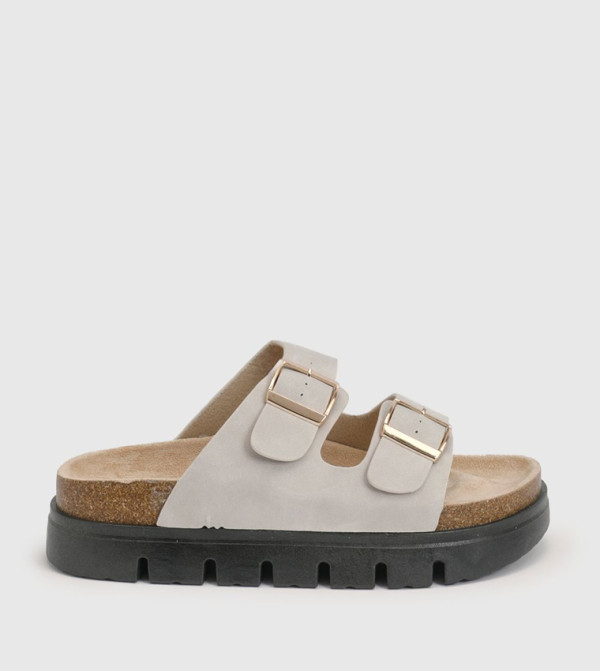 Mae Faux Suede Buckle Footbed Comfort Sandals