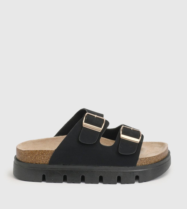 Mae Faux Suede Buckle Footbed Comfort Sandals