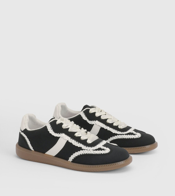 Tyler Faux Suede Lace Trim Detail Lace Up Sneakers