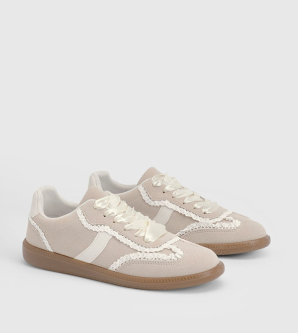 Tyler Faux Suede Lace Trim Detail Lace Up Sneakers