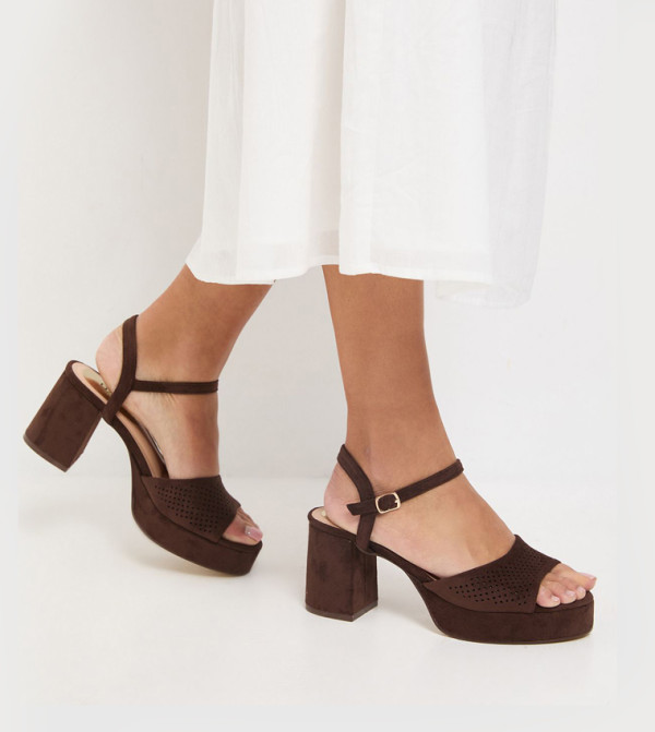 Carolynne Faux Suede Block Heel Open Toe Sandals