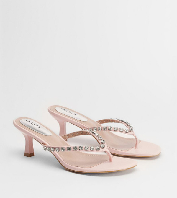 Narla Faux Leather Diamente Detail Toe Post Heel Sandals
