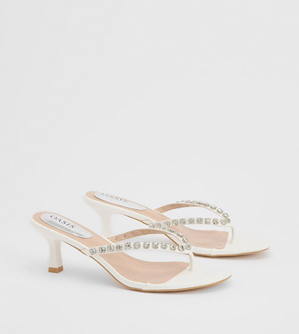 Narla Faux Leather Diamente Detail Toe Post Heel Sandals