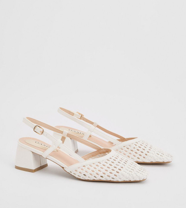 Katelynn Faux Leather Woven Slingback Block Heel Pumps