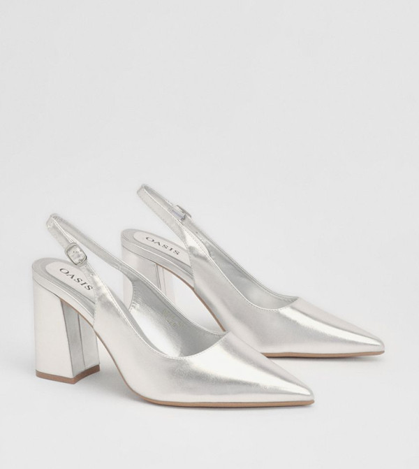 Nicola Faux Metallic Leather Slingback Pointed Pumps