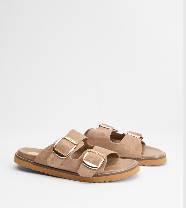 Louisa Faux Suede Double Buckle Strap Comfort Sandals