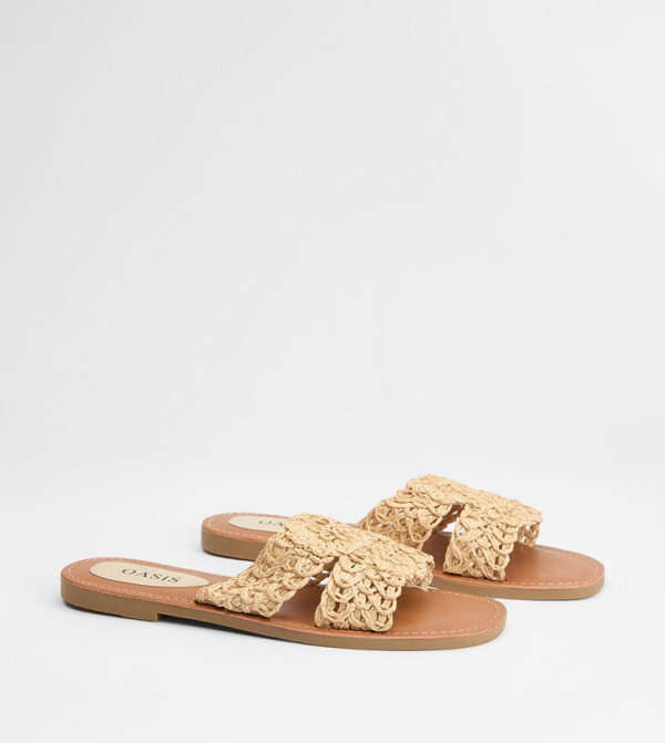 Madaline Faux Leather Crotchet Mule Flat Sandals