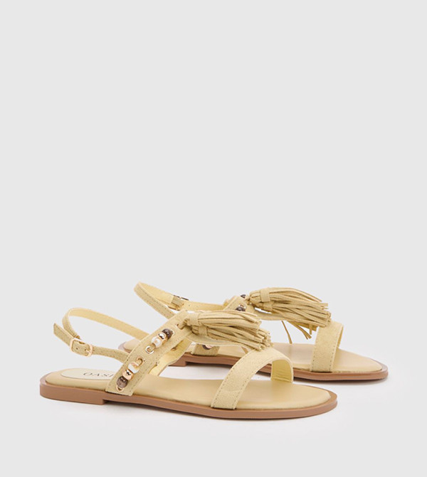 Tabi Faux Suede Tassel Trim Flat Sandals