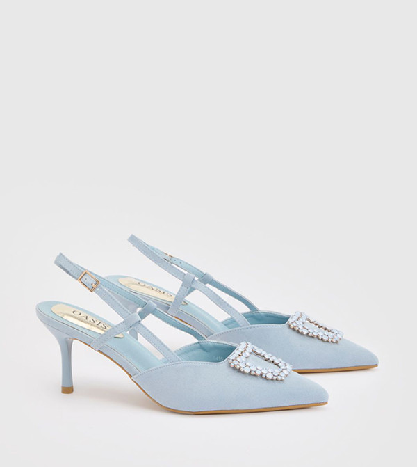 Amanda Textile Point Embellished Trim Slingback Pumps