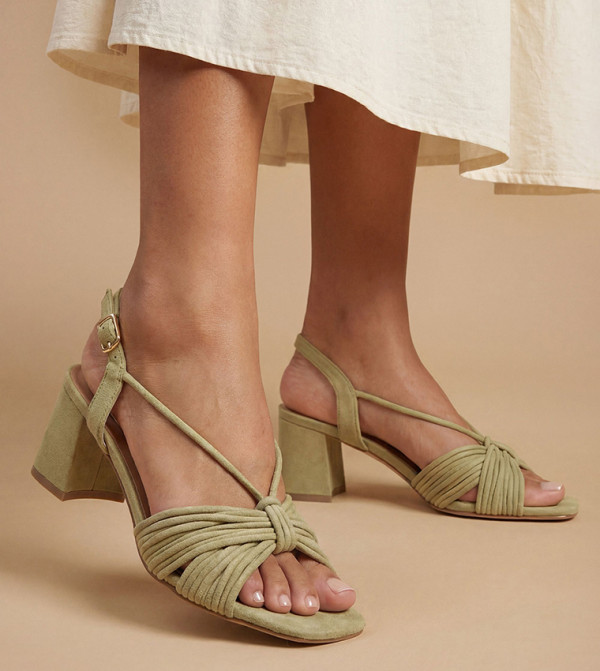 Heidi Faux Suede Strappy Flared Block Heel Sandals