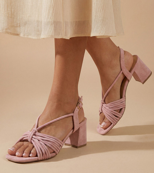 Heidi Faux Suede Strappy Flared Block Heel Sandals