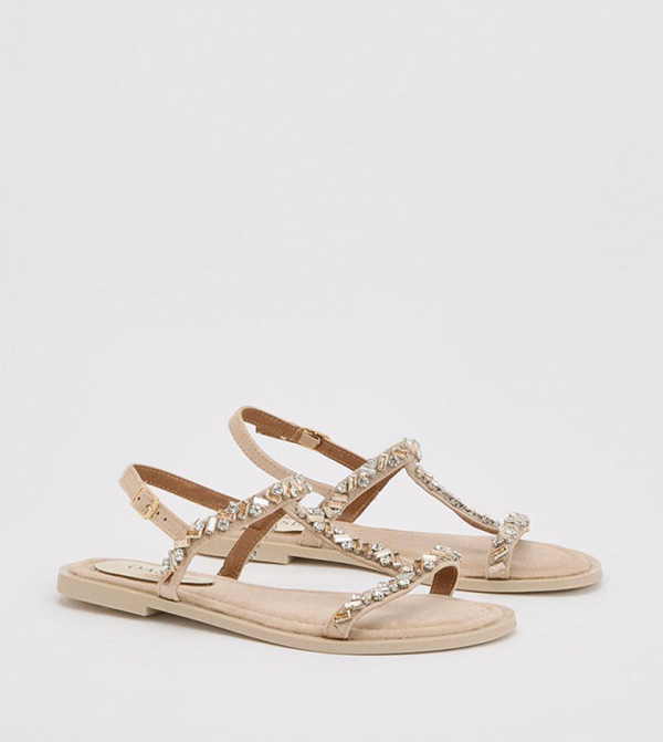 Mayla Faux Suede Embellished T-Bar Flat Sandals