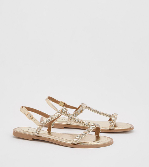 Mayla Faux Suede Embellished T-Bar Flat Sandals