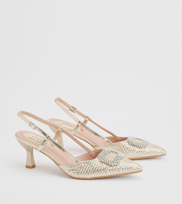 Layla Faux Leather Embellished Square Trim Pumps