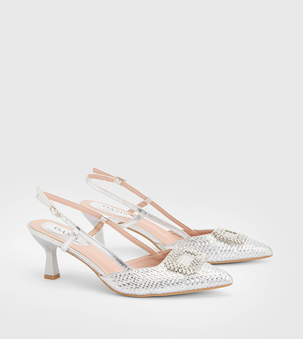 Layla Faux Leather Embellished Square Trim Pumps