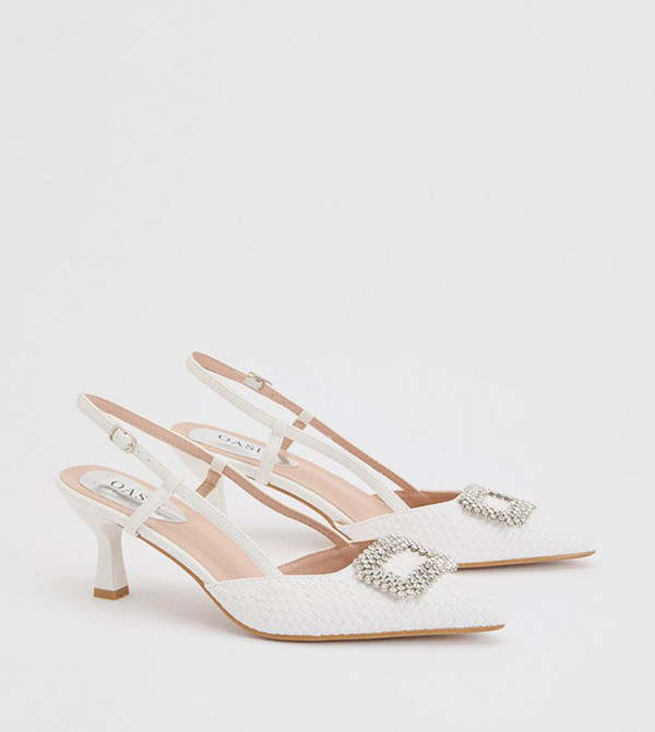 Layla Faux Leather Embellished Square Trim Pumps