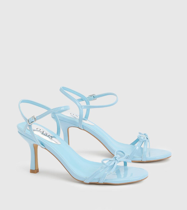 Scarlett Bow Trim Faux Leather Medium Heeled Sandals