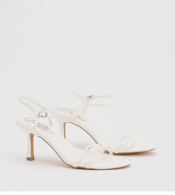 Scarlett Faux Leather Bow Trim Heeled Sandals