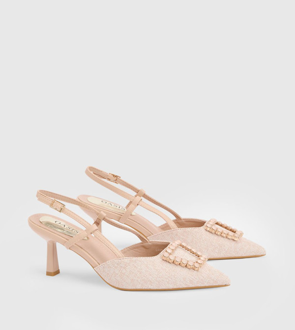 Amanda Embellished Faux Suede Point Toe Slingback Kitten Heel Pumps