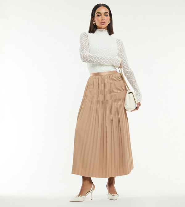 Solid Accordion Pleated Midaxi Skirt