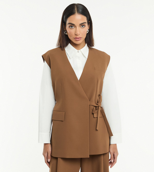 Solid V-Neck Oversized Waistcoat