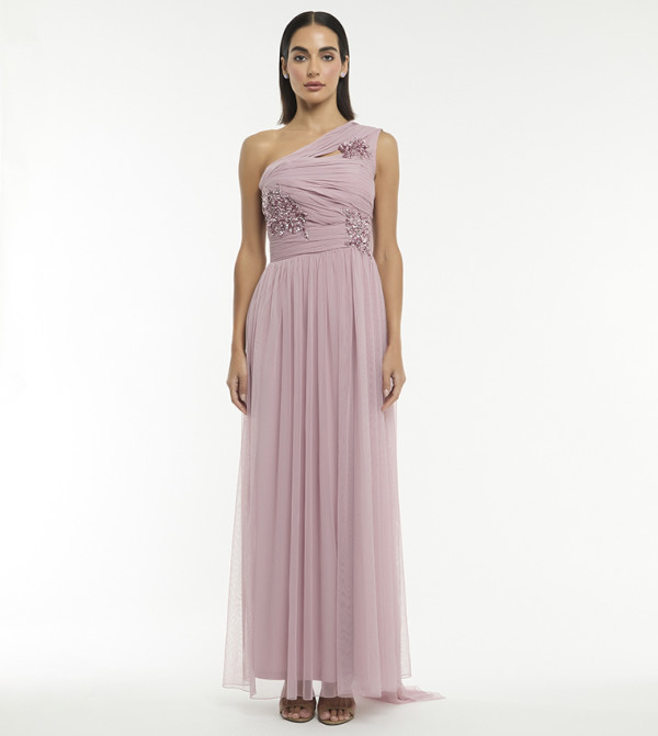Embellished One Shoulder Maxi Dress