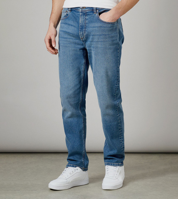 Stone Wash Stretch Straight Fit Jeans