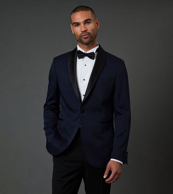 Jacquard Shawl Collar Tailored Fit Tuxedo Blazer