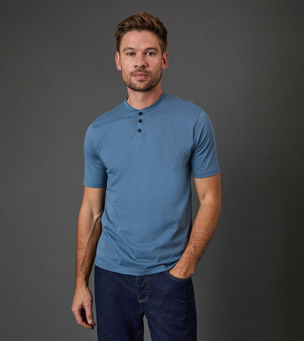 Solid Henley Neck T-Shirt