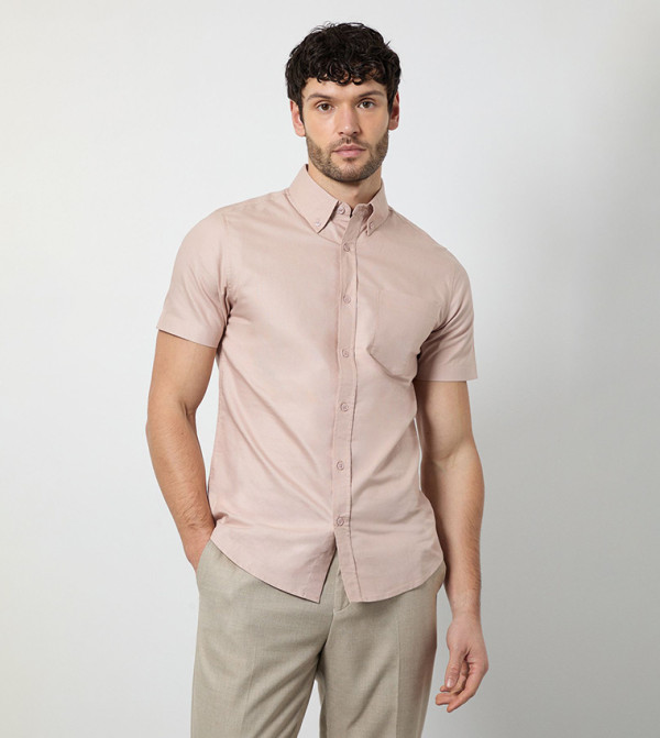 Solid Short Sleeves Oxford Shirt