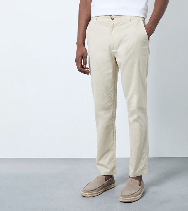 Short Sleeves Linen Slim Fit Trousers