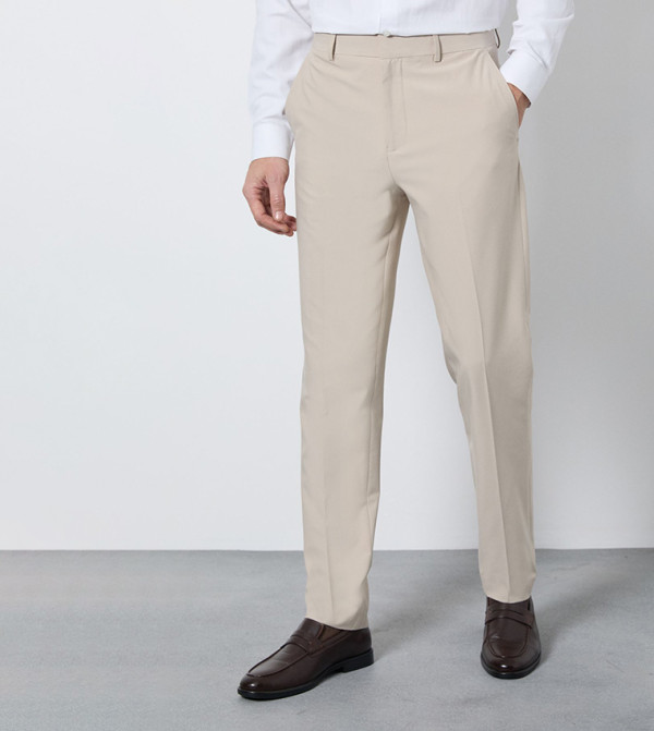 Solid Slim Fit Smart Trousers