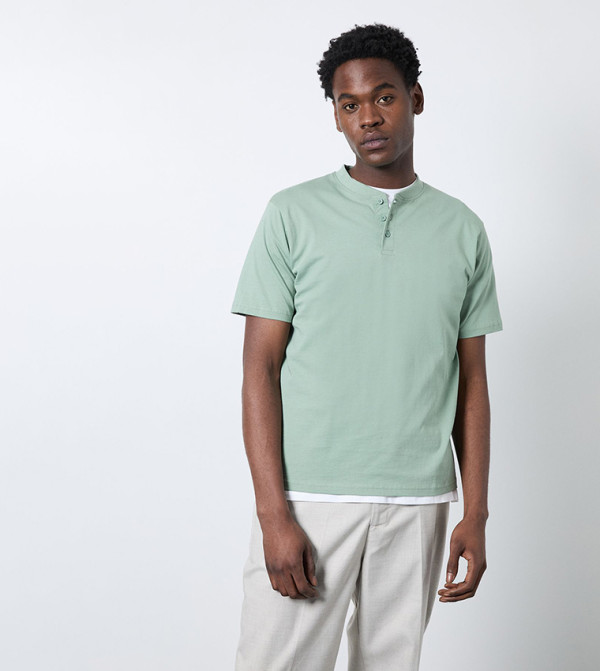 Short Sleeves Grandad Neck T-Shirt