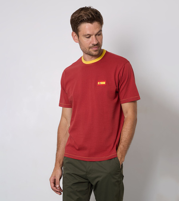 Spain Flag Embroidered Crew Neck T-Shirt