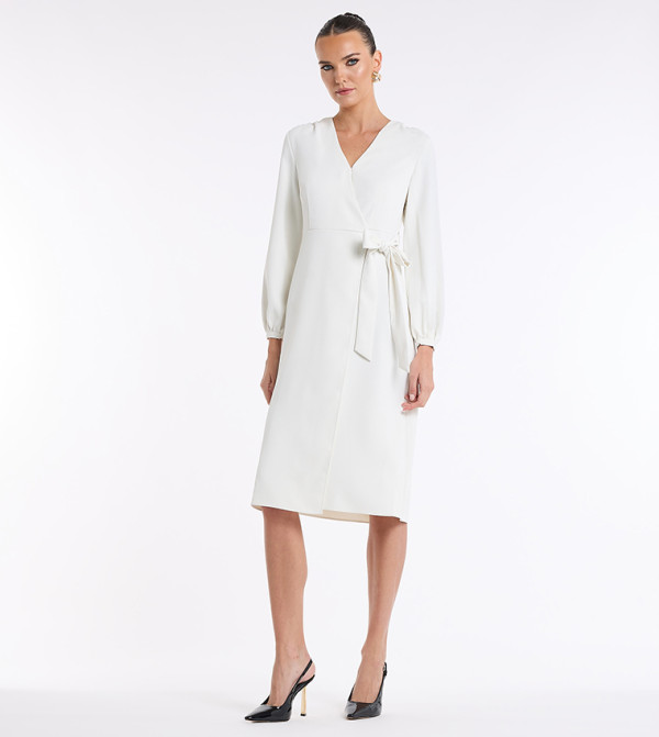 Tie Detail Long Sleeves Wrap Midi Dress