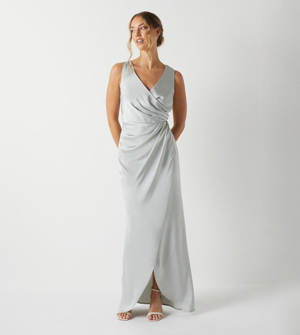 Ruched Waist Detail Satin Bridesmaids Dress