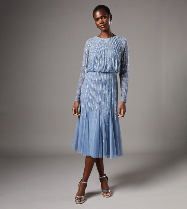 Sequined Long Sleeves Midi Dress