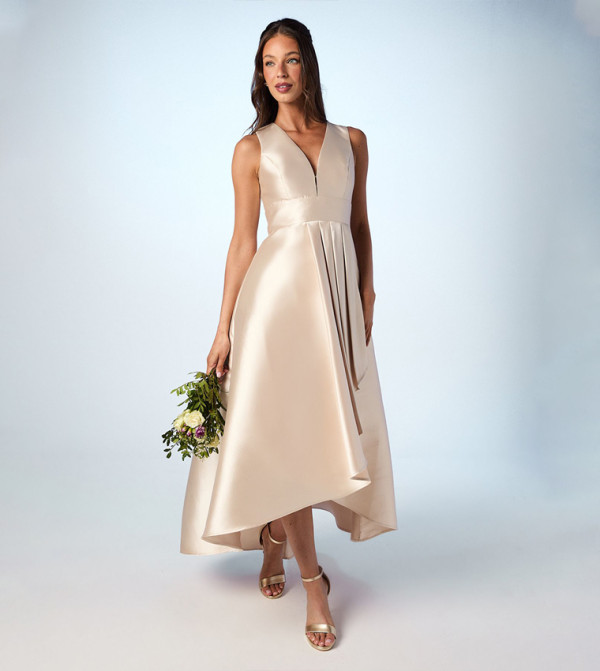 Coast Honoured Petite Sleeveless Plunge Waterfall Twill Maxi Bridesmaid Dress