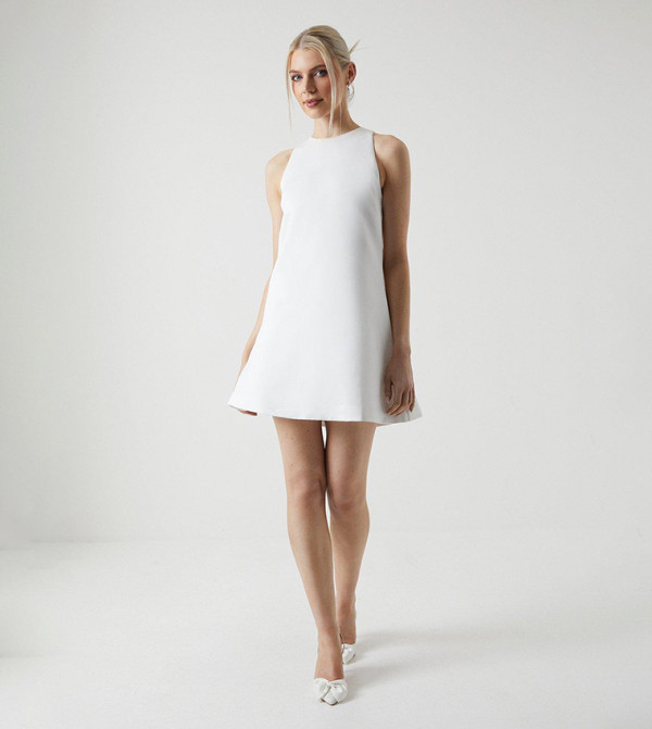 Statement Bow Structured Satin Bridal Mini Dress