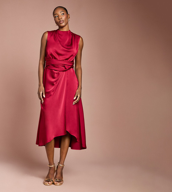 Twist Waist Satin Midi Dress