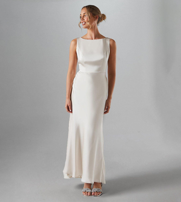 Satin Sleeveless Bridesmaid Maxi Dress