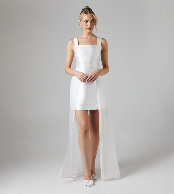 Twill Mini Wedding Dress with Organza Skirt