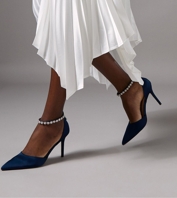 Tatiana Satin Jewelled Anklet Heel Pumps