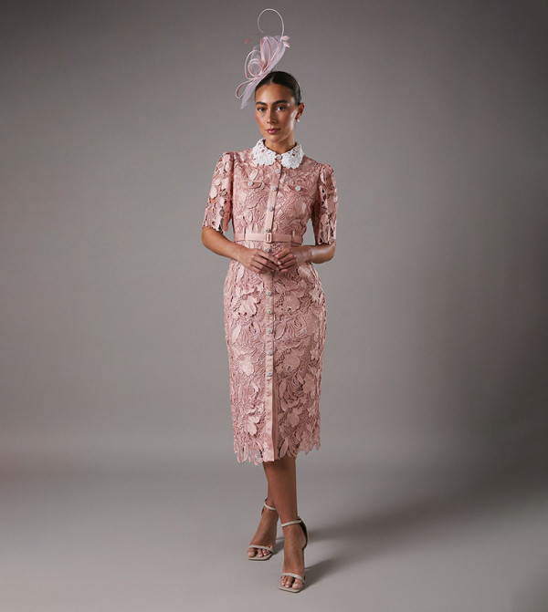 Lacy Contrast Collar Shirt Dress 
